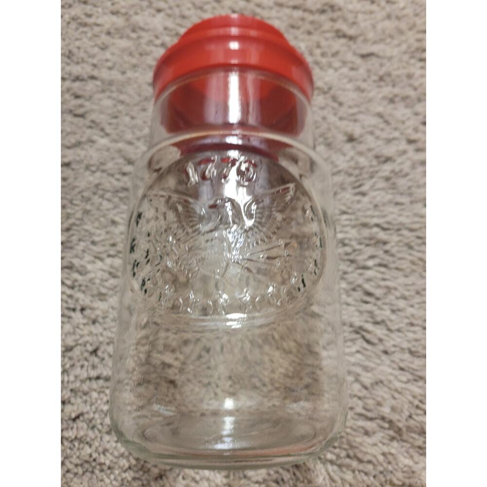 Anchor Hocking 1776 Eagle Glass Jar Bicentennial Americana Canister w/ Red Lid